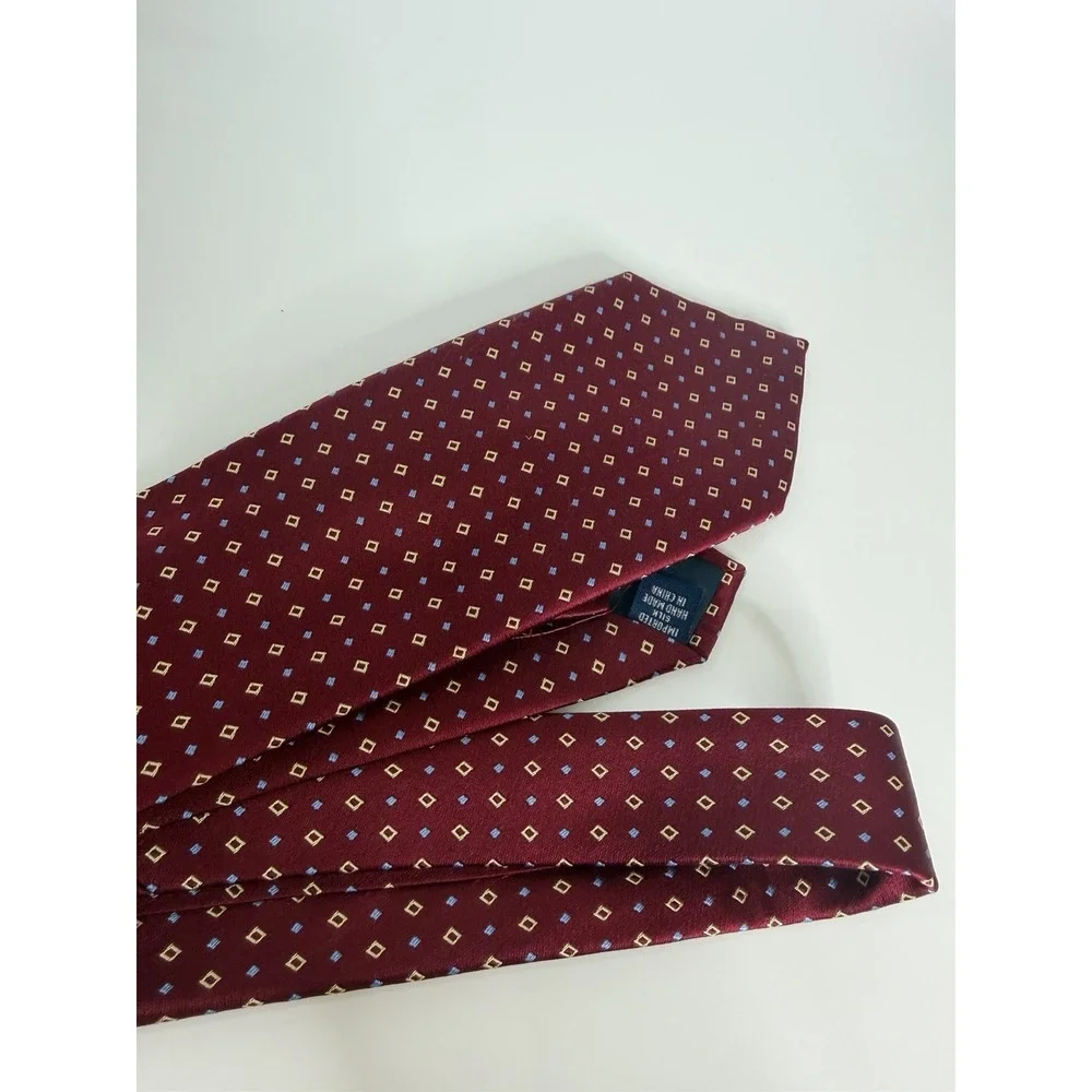 Paul Fredrick Silk Necktie Burgundy Yellow 3 1/4